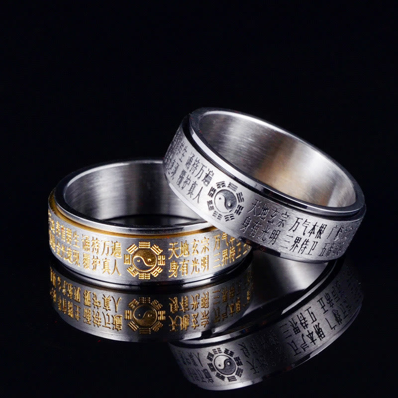 Nimara Ritual Bagua Yin Yang Chinese Characters Titanium Steel Balance Rotatable Ring