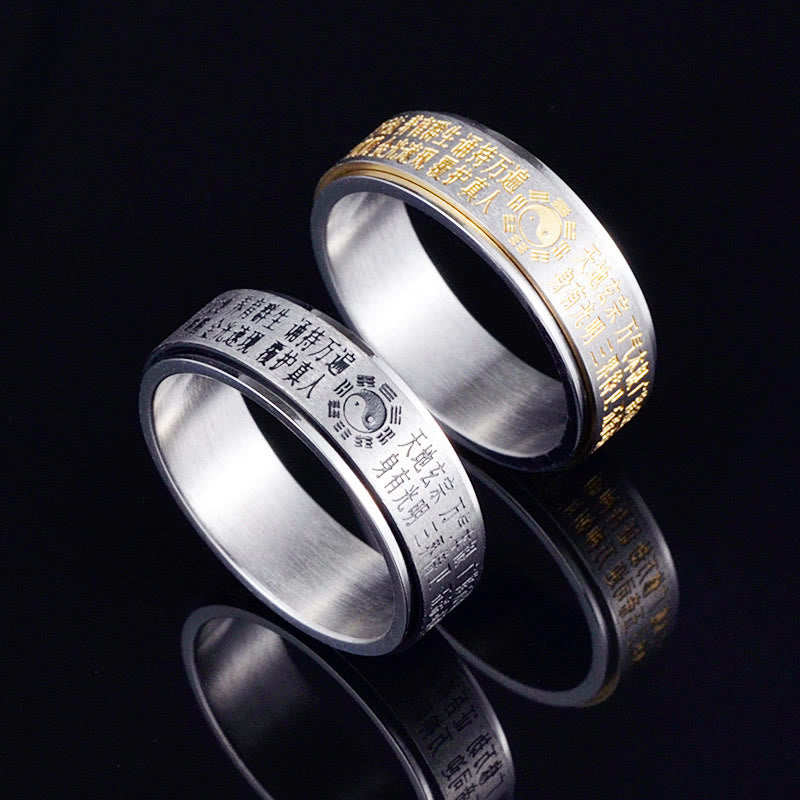 Nimara Ritual Bagua Yin Yang Chinese Characters Titanium Steel Balance Rotatable Ring
