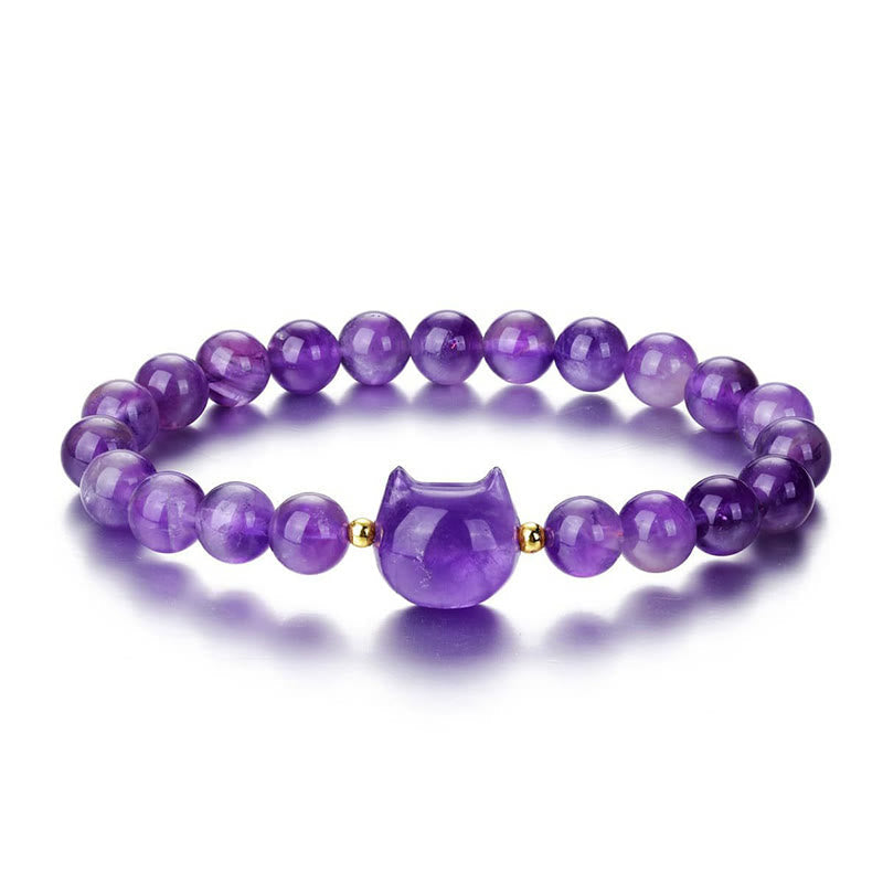 Nimara Ritual Amethyst Green Aventurine Rose Quartz Fluorite Cat Head Balance Luck Bracelet
