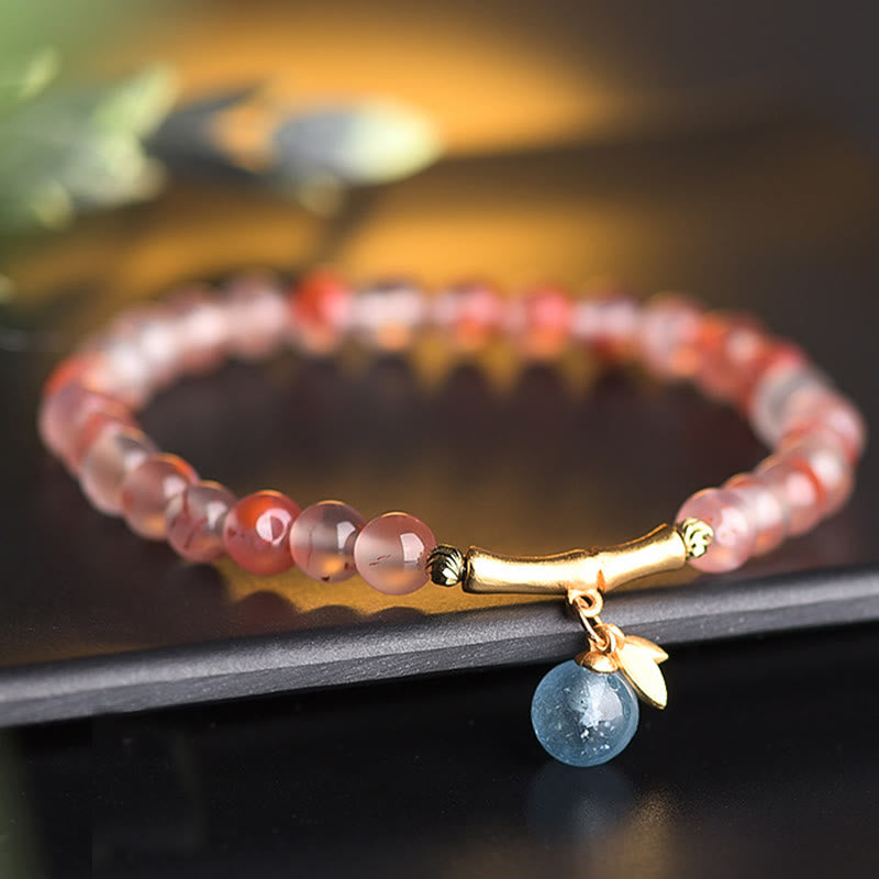 Nimara Ritual South Red Agate Aquamarine Pearl Hetian Jade Bamboo Flower Fortune Bracelet