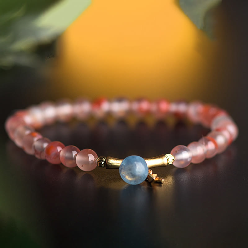 Nimara Ritual South Red Agate Aquamarine Pearl Hetian Jade Bamboo Flower Fortune Bracelet