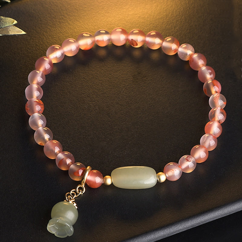 Nimara Ritual South Red Agate Aquamarine Pearl Hetian Jade Bamboo Flower Fortune Bracelet