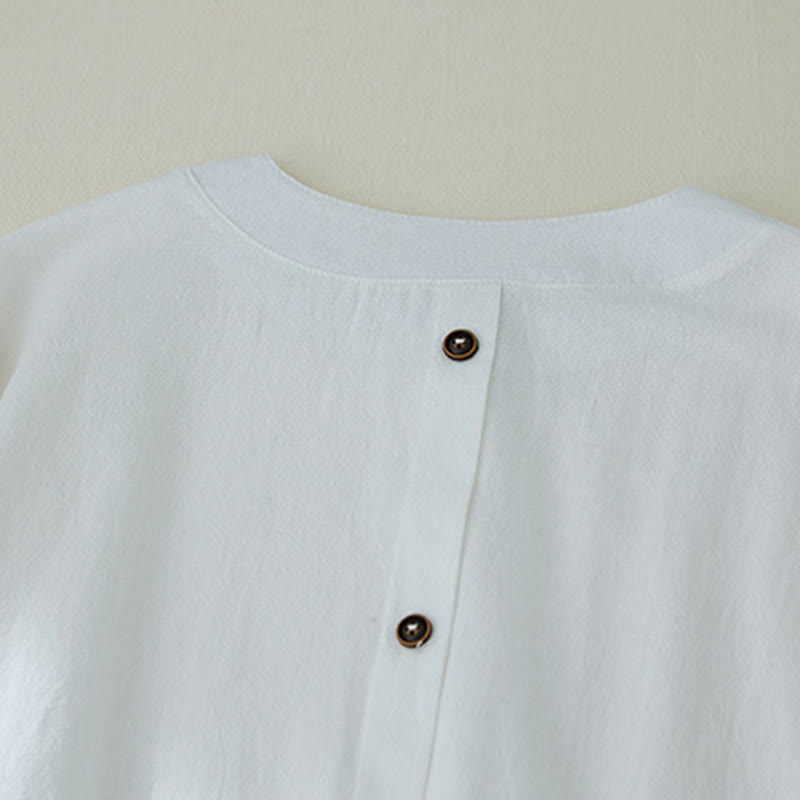 Nimara Ritual Geometry Embroidery Long Sleeve Button Cotton Linen Women's Shirts