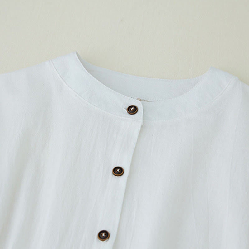 Nimara Ritual Geometry Embroidery Long Sleeve Button Cotton Linen Women's Shirts