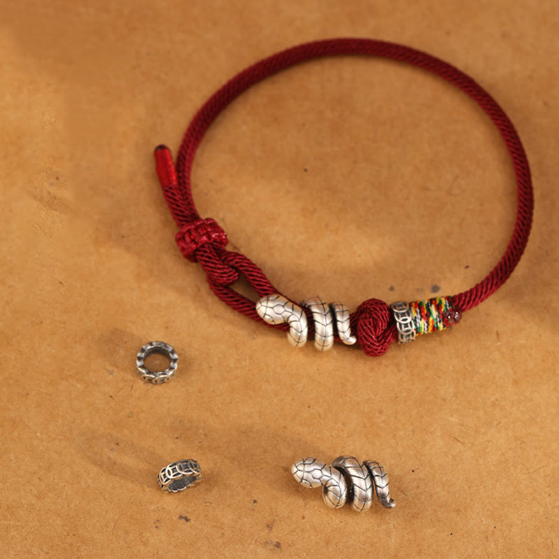 Nimara Ritual Red String 925 Sterling Silver Year of the Snake Coin Ring Snake Luck Bracelet