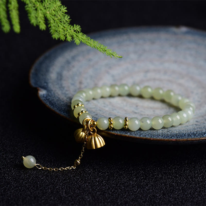 Nimara Ritual Natural Hetian Jade Lotus Luck Bracelet