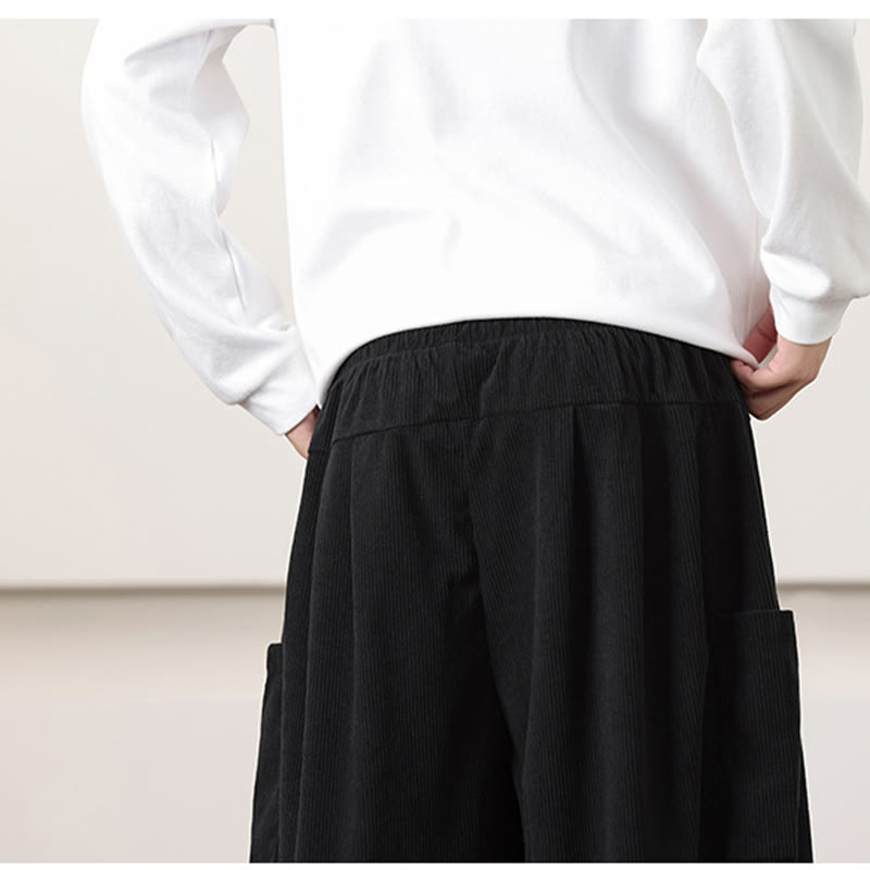 Nimara Ritual Solid Color Corduroy Drawstring Men's Harem Pants With Pockets