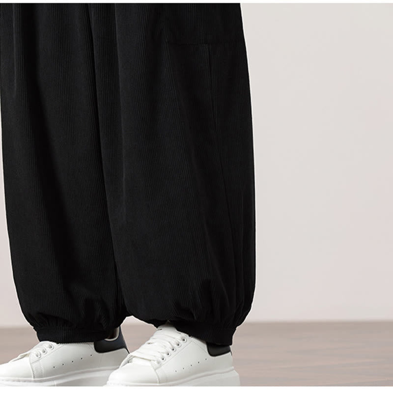 Nimara Ritual Solid Color Corduroy Drawstring Men's Harem Pants With Pockets