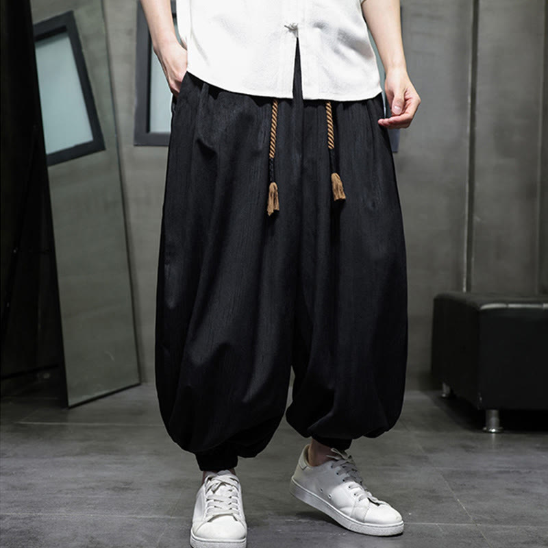 Nimara Ritual Solid Color Corduroy Drawstring Thermal Men's Harem Pants With Pockets