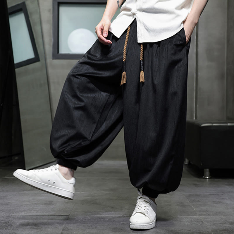 Nimara Ritual Solid Color Corduroy Drawstring Thermal Men's Harem Pants With Pockets
