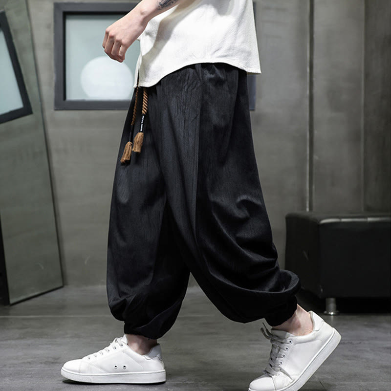 Nimara Ritual Solid Color Corduroy Drawstring Thermal Men's Harem Pants With Pockets