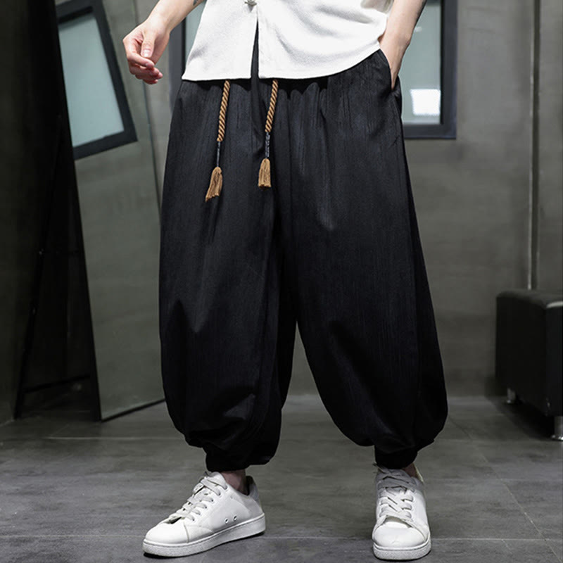 Nimara Ritual Solid Color Corduroy Drawstring Thermal Men's Harem Pants With Pockets