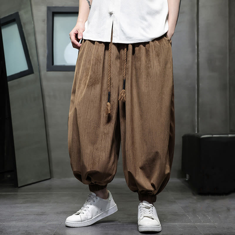 Nimara Ritual Solid Color Corduroy Drawstring Thermal Men's Harem Pants With Pockets