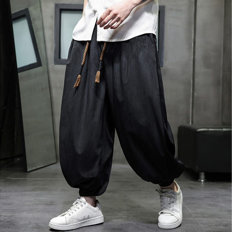 Nimara Ritual Solid Color Corduroy Drawstring Thermal Men's Harem Pants With Pockets