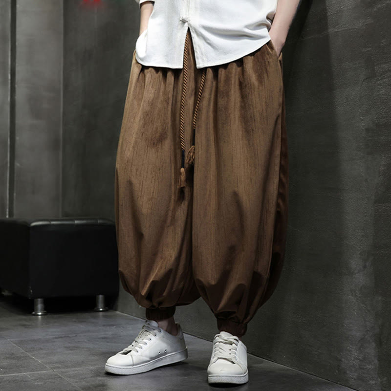 Nimara Ritual Solid Color Corduroy Drawstring Thermal Men's Harem Pants With Pockets