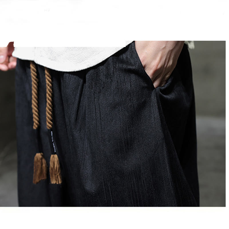 Nimara Ritual Solid Color Corduroy Drawstring Thermal Men's Harem Pants With Pockets