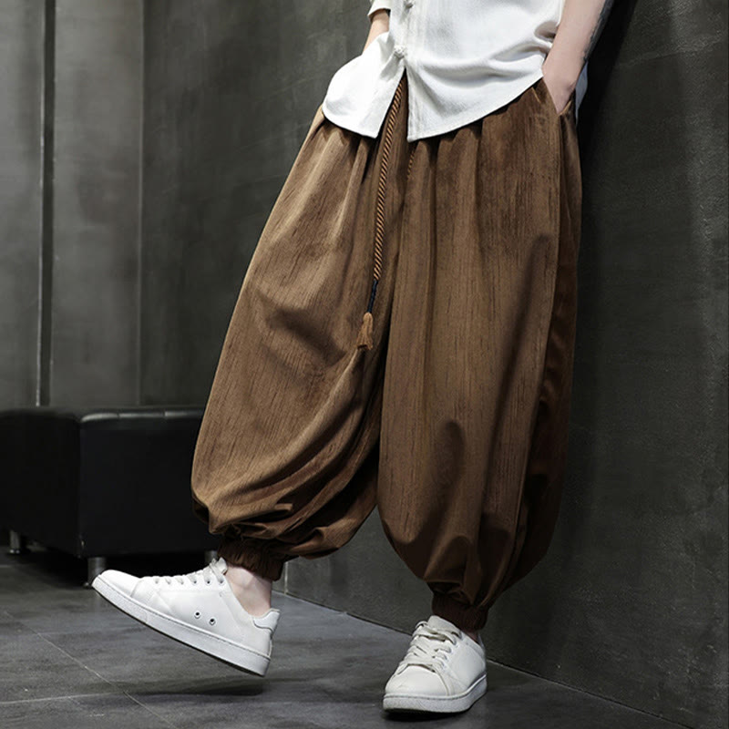 Nimara Ritual Solid Color Corduroy Drawstring Thermal Men's Harem Pants With Pockets