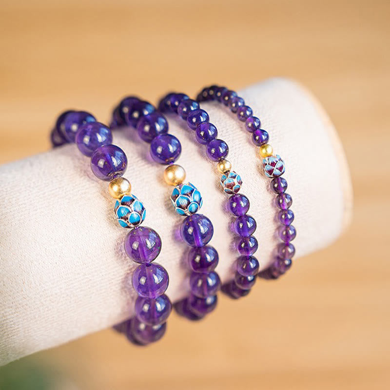 Nimara Ritual Natural Amethyst Lotus Spiritual Awareness Bracelet