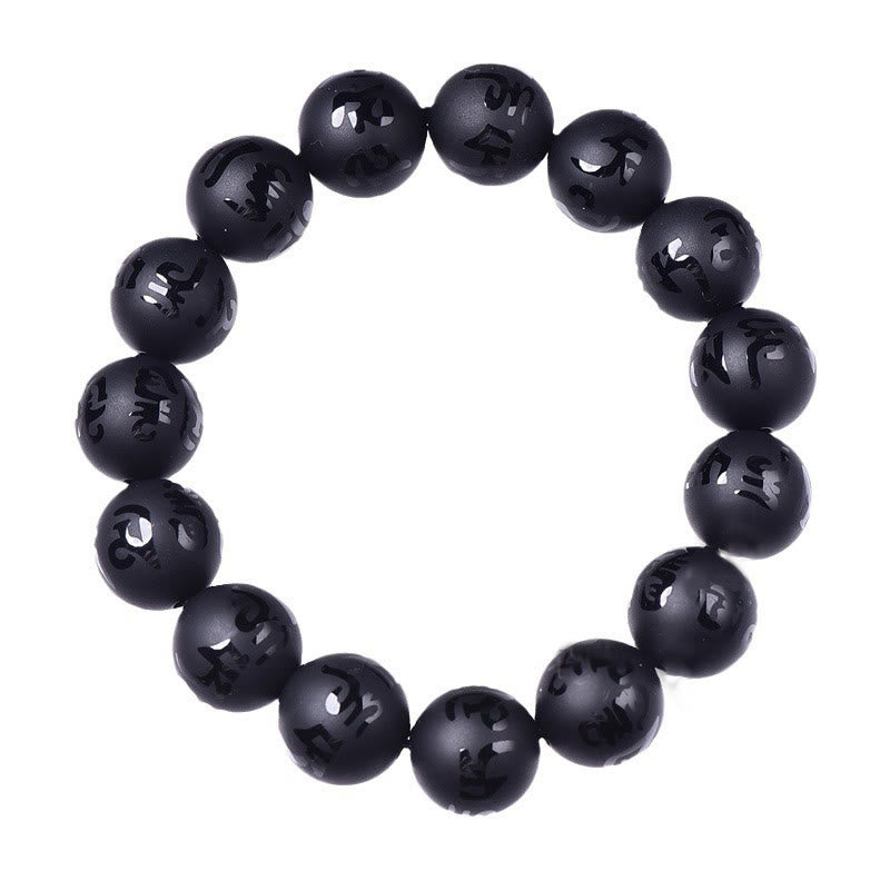 Nimara Ritual Natural Black Onyx Om Mani Padme Hum Carved Protection Bracelet