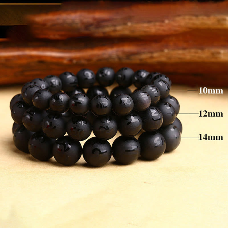 Nimara Ritual Natural Black Onyx Om Mani Padme Hum Carved Protection Bracelet