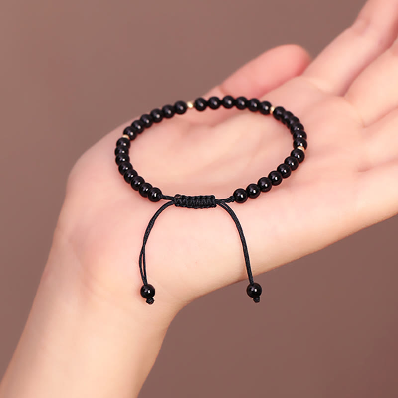 Nimara Ritual Small Black Obsidian Beads Fulfillment Rope Bracelet