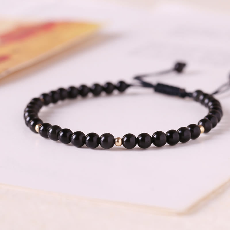 Nimara Ritual Small Black Obsidian Beads Fulfillment Rope Bracelet
