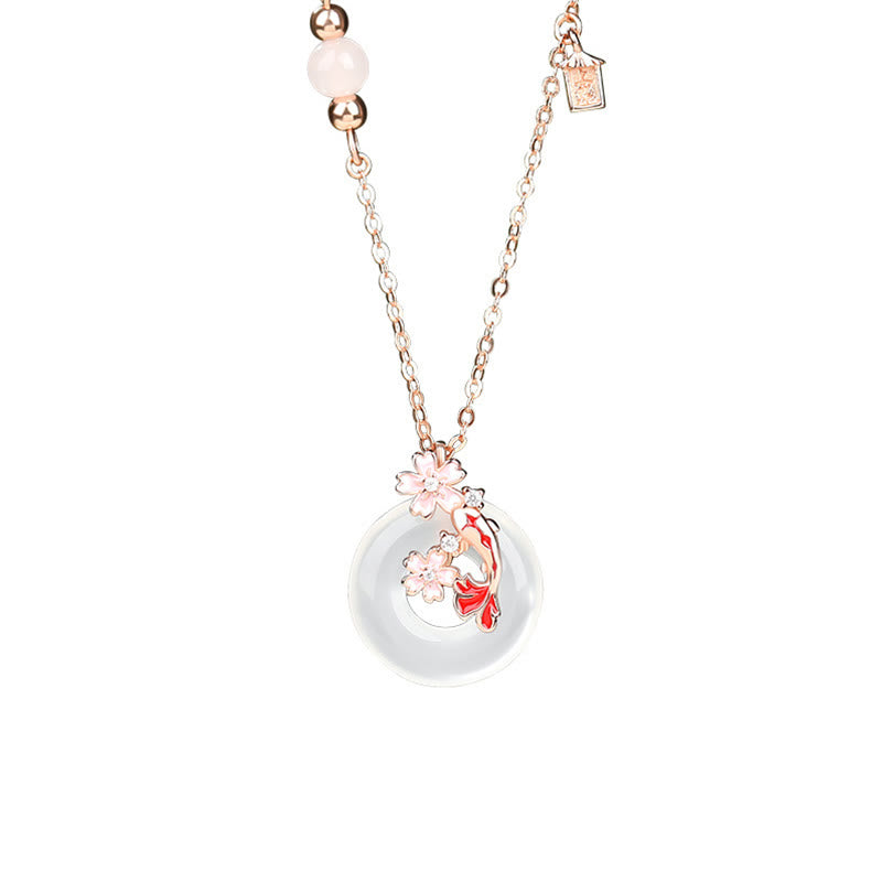 Nimara Ritual Chalcedony Pink Crystal 925 Sterling Silver Flowers Koi Fish Peace Buckle Positive Necklace Pendant