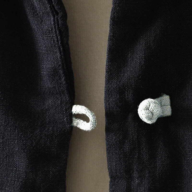 Nimara Ritual Solid Color Casual Frog-button Turtleneck Cotton Linen Women's Jacket Clothing