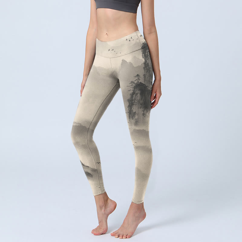 Nimara Ritual Mountains Shrouded In Mist Wild Goose Gym Leggings Women's Yoga Pants