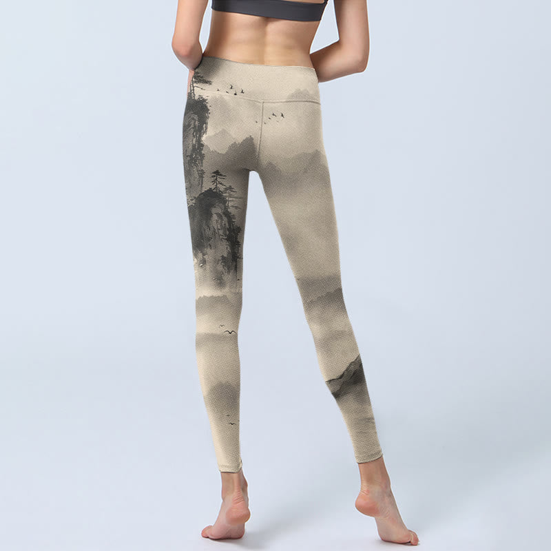 Nimara Ritual Mountains Shrouded In Mist Wild Goose Gym Leggings Women's Yoga Pants