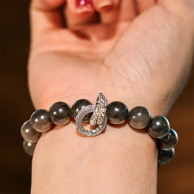 Nimara Ritual Silver Sheen Obsidian Dragon Protection Bracelet