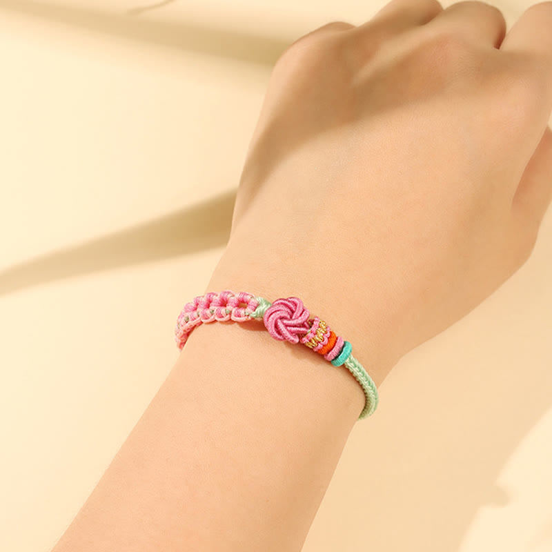 Nimara Ritual Handmade Pink Green Peach Blossom Knot Braided Bracelet