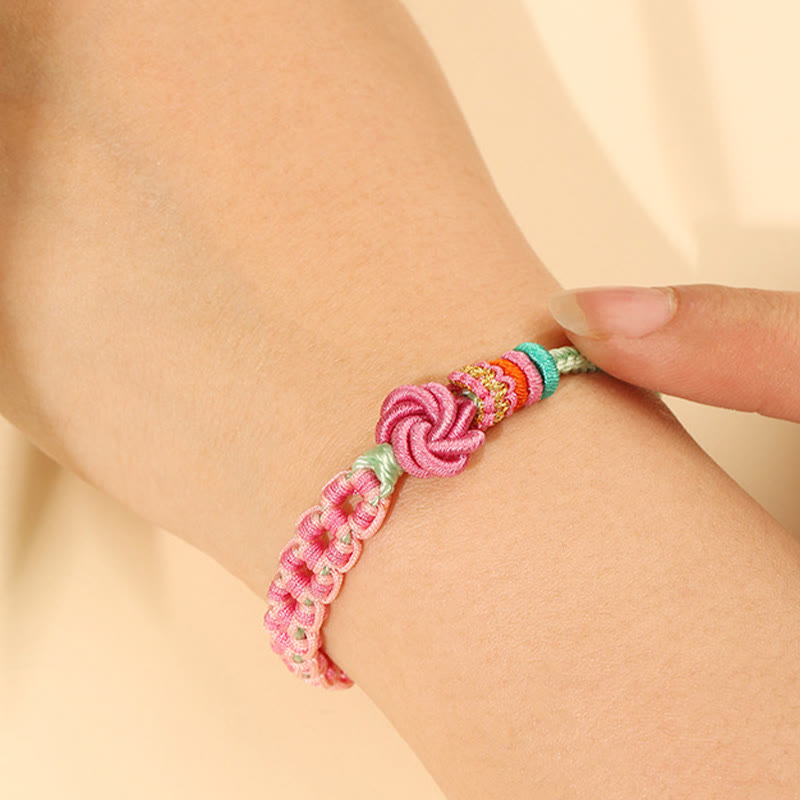Nimara Ritual Handmade Pink Green Peach Blossom Knot Braided Bracelet