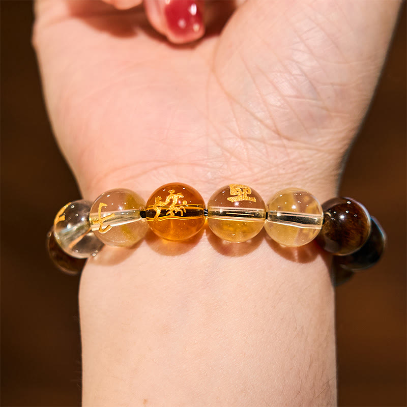 Nimara Ritual Chinese Zodiac Tiger Eye White Crystal Courage Bracelet
