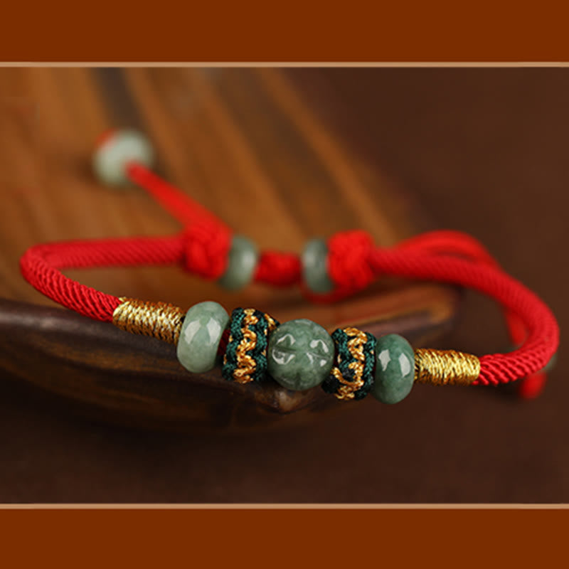 Nimara Ritual Jade Abacus Bead Prosperity Red String Rope Bracelet