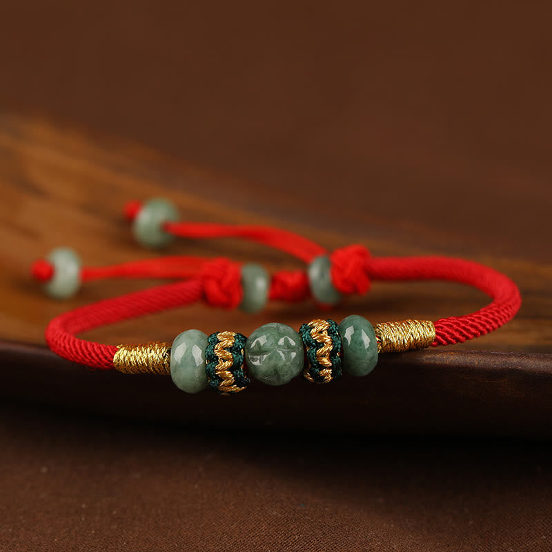 Nimara Ritual Jade Abacus Bead Prosperity Red String Rope Bracelet