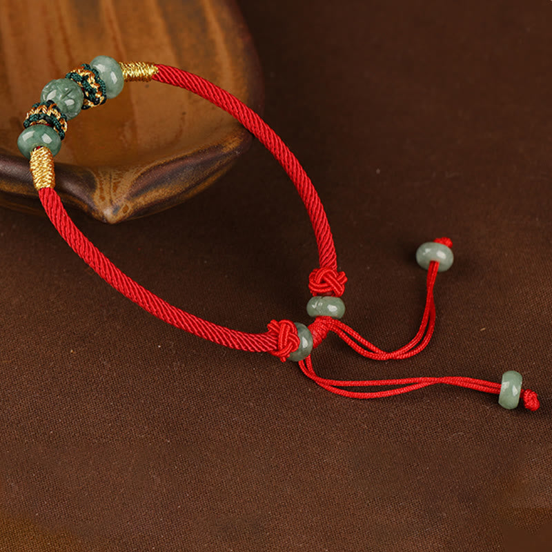 Nimara Ritual Jade Abacus Bead Prosperity Red String Rope Bracelet