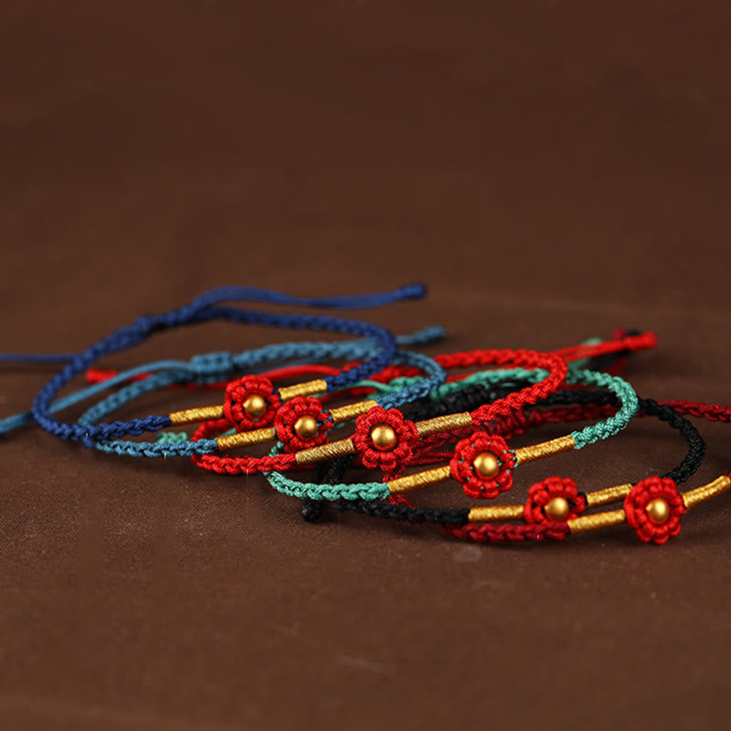 Nimara Ritual 999 Gold Mini Bead Handmade Flower Design Luck Protection Rope Bracelet