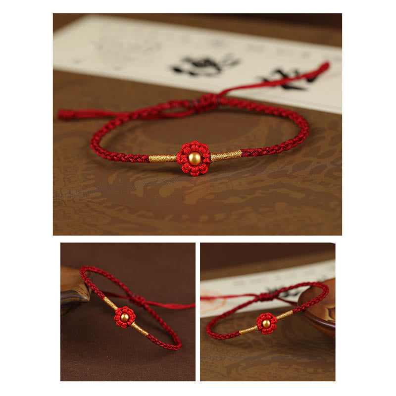 Nimara Ritual 999 Gold Mini Bead Handmade Flower Design Luck Protection Rope Bracelet