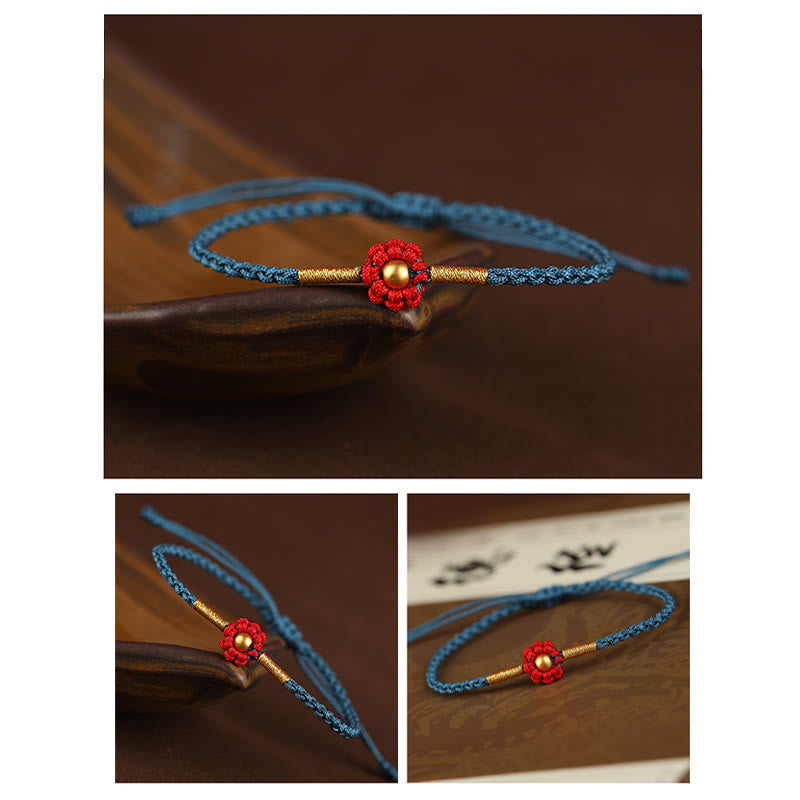 Nimara Ritual 999 Gold Mini Bead Handmade Flower Design Luck Protection Rope Bracelet