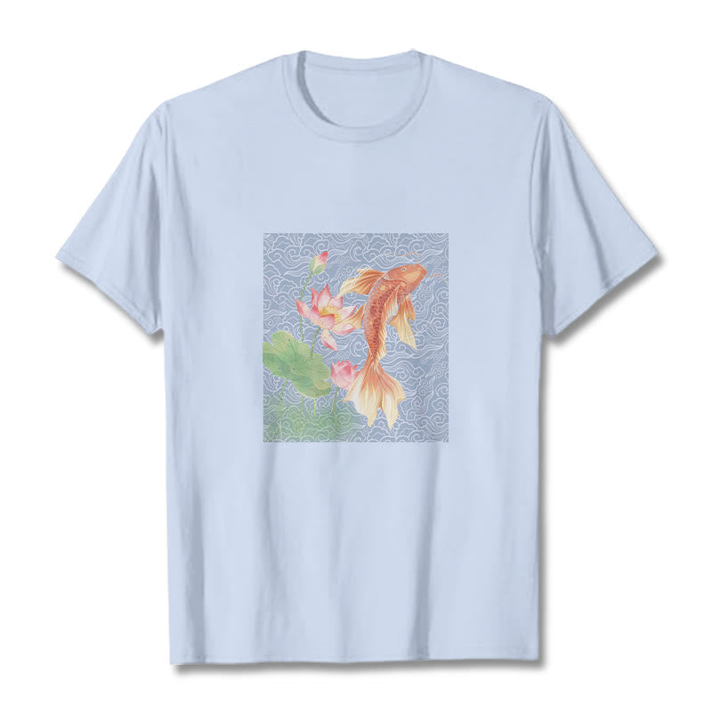 Nimara Ritual Koi Fish Lotus Combination Cotton Tee T-shirt