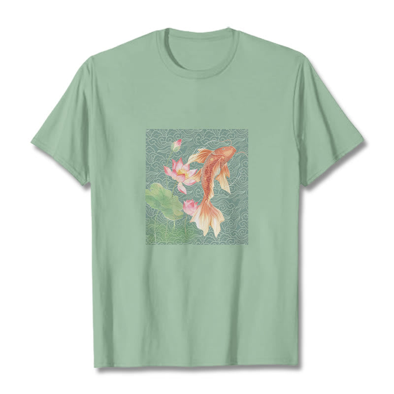 Nimara Ritual Koi Fish Lotus Combination Cotton Tee T-shirt