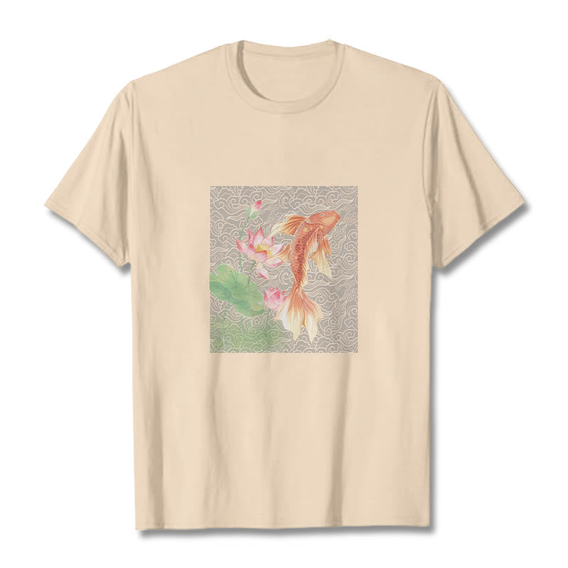 Nimara Ritual Koi Fish Lotus Combination Cotton Tee T-shirt
