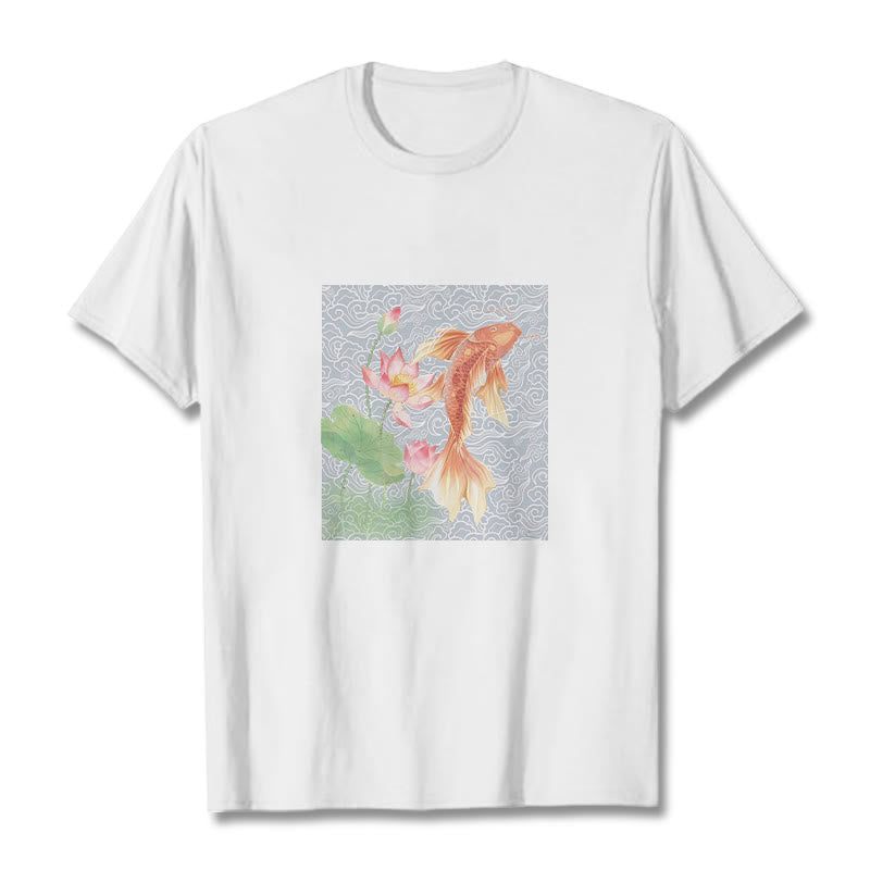 Nimara Ritual Koi Fish Lotus Combination Cotton Tee T-shirt