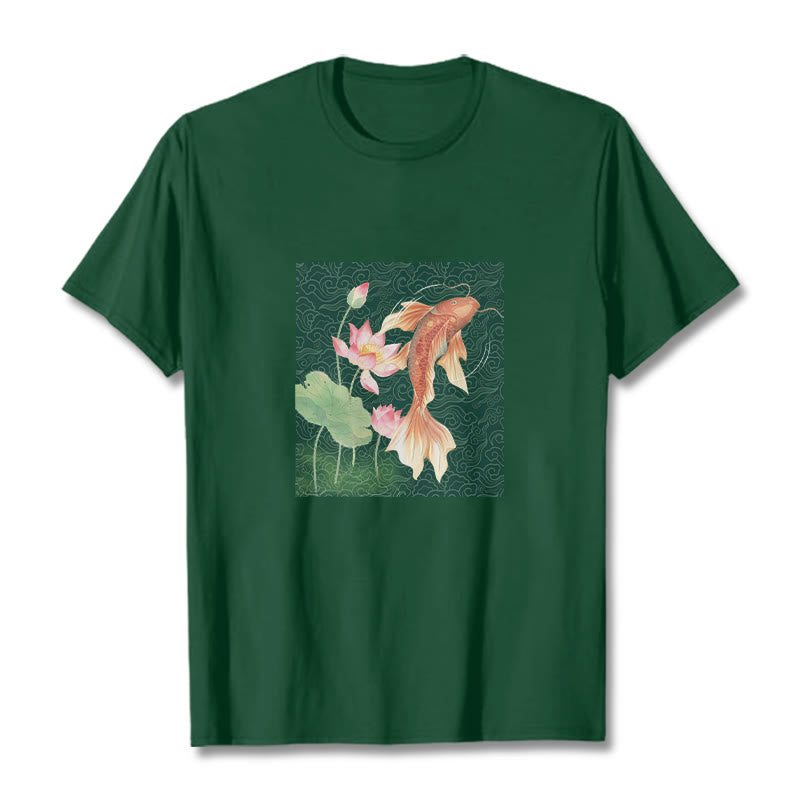 Nimara Ritual Koi Fish Lotus Combination Cotton Tee T-shirt