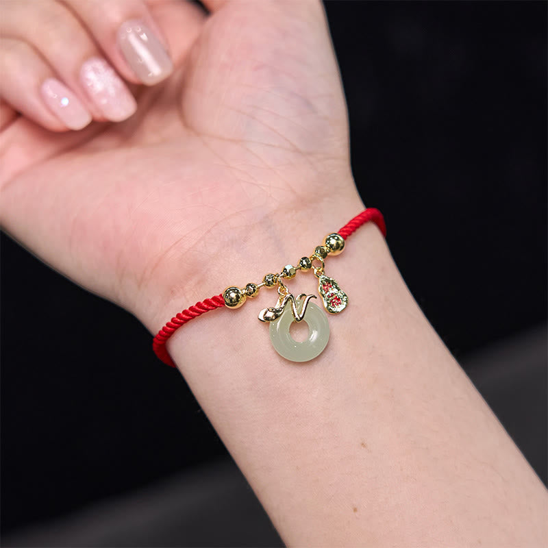 Nimara Ritual Copper Plated Gold Jade Peace Buckle Fu Character Year Of The Snake Red String Luck Bracelet