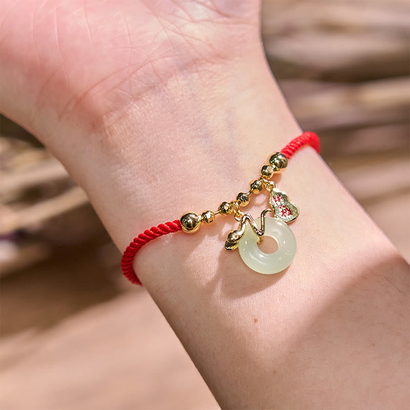 Nimara Ritual Copper Plated Gold Jade Peace Buckle Fu Character Year Of The Snake Red String Luck Bracelet