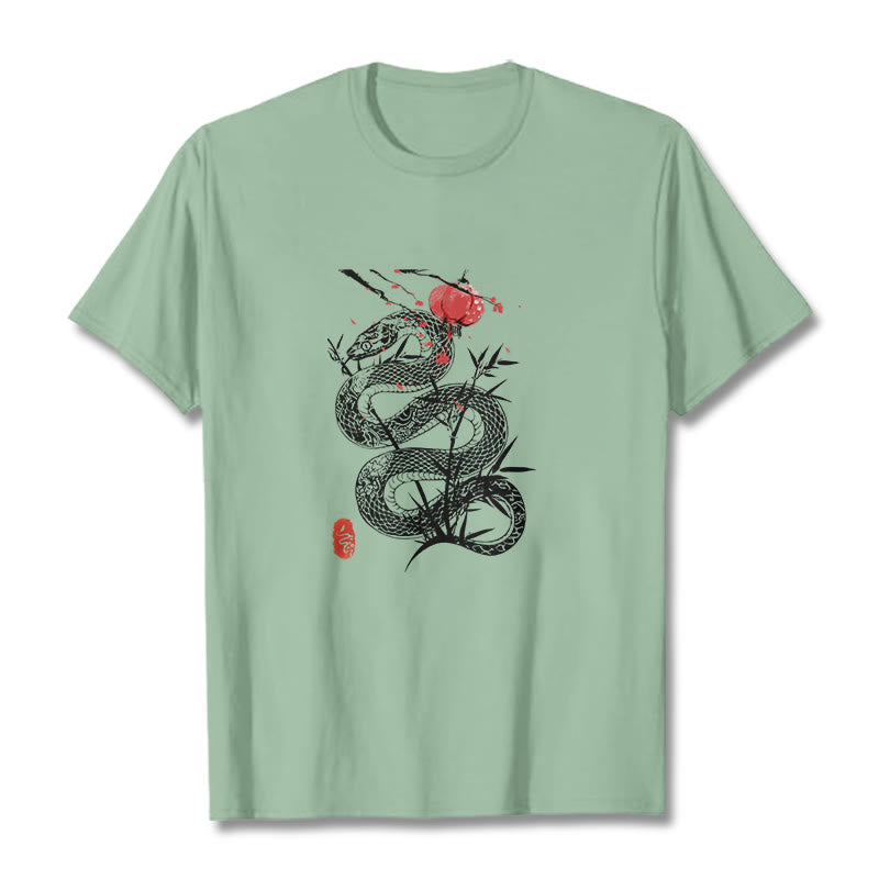 Nimara Ritual Lantern Bamboo Leaves Snake Design Cotton Tee T-shirt