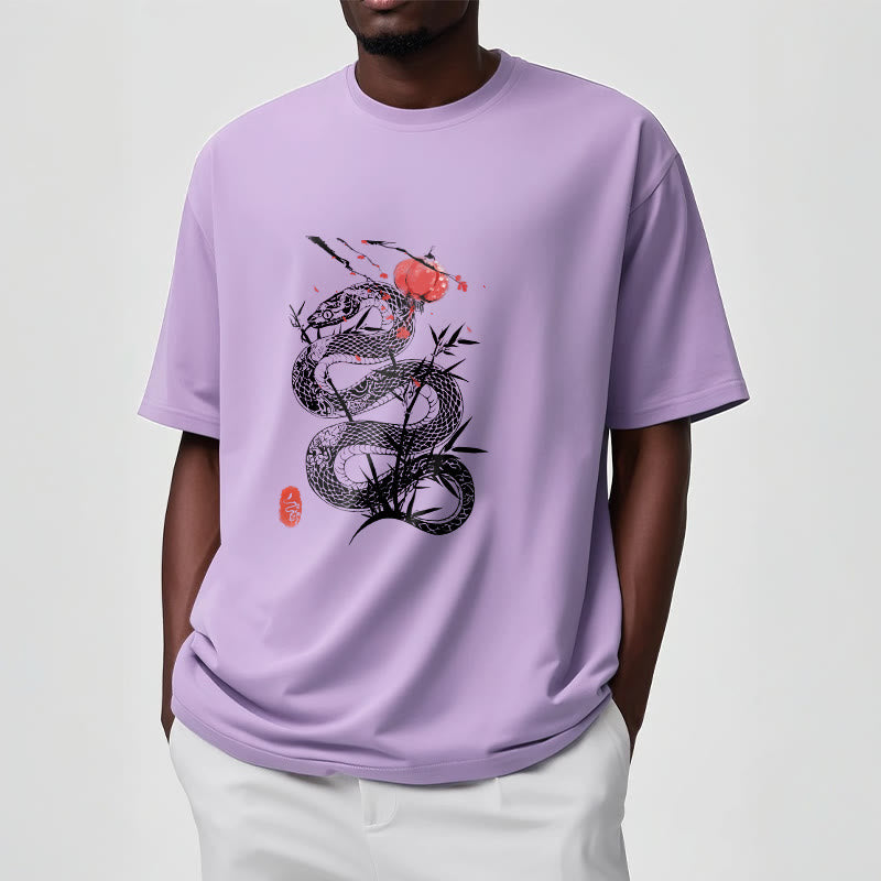 Nimara Ritual Lantern Bamboo Leaves Snake Design Cotton Tee T-shirt