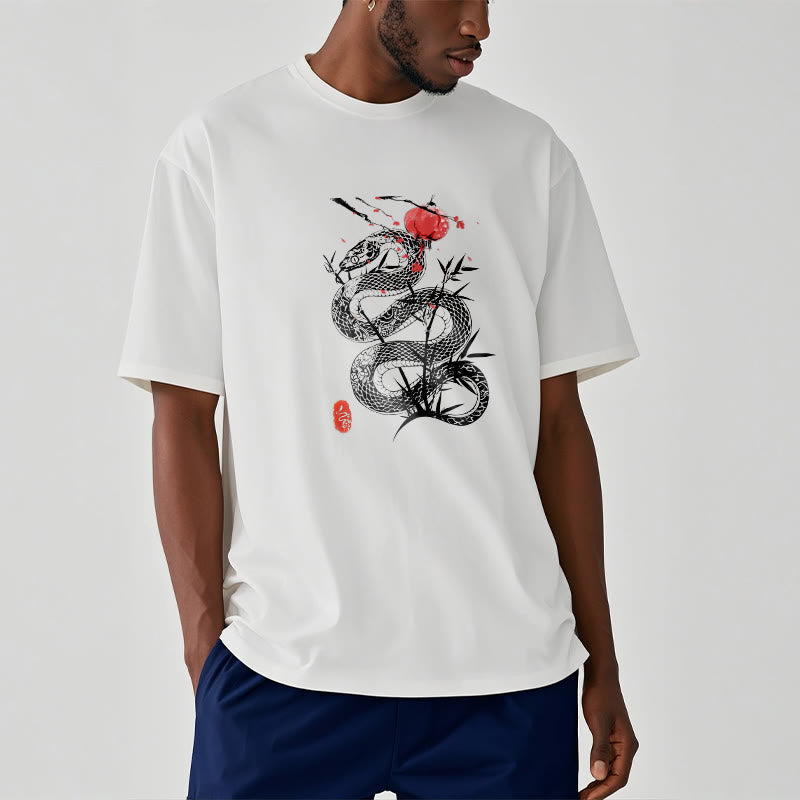 Nimara Ritual Lantern Bamboo Leaves Snake Design Cotton Tee T-shirt
